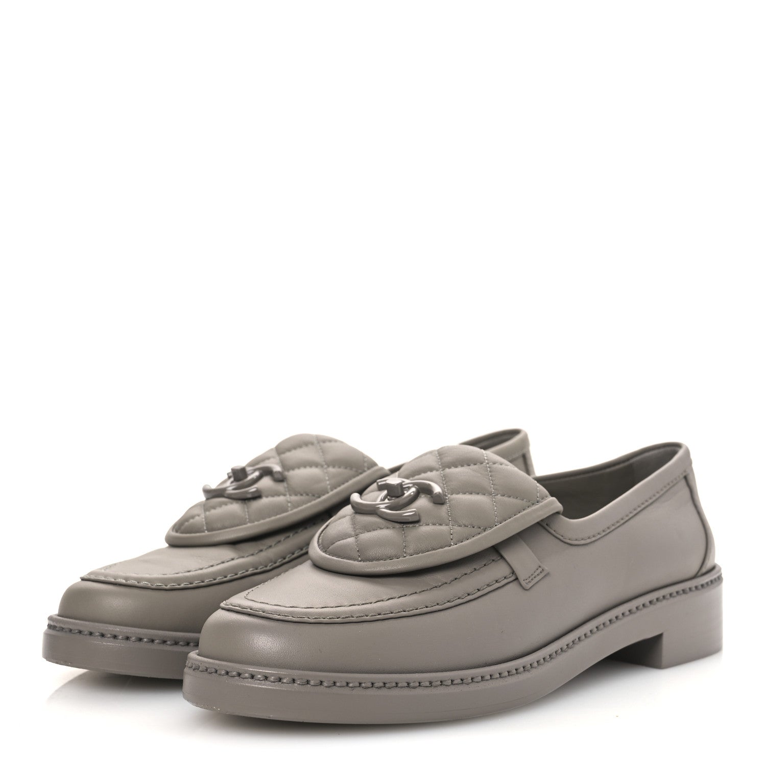 Chanel Lambskin Quilted CC Turnlock Loafers 39 Grey 4 of 11