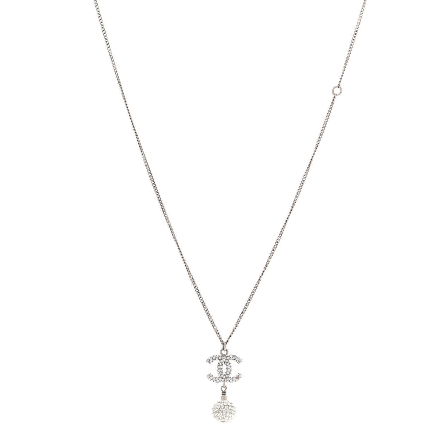 Chanel Crystal CC Ball Pendant Necklace Silver 1 of 9