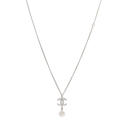 Chanel Crystal CC Ball Pendant Necklace Silver 1 of 9