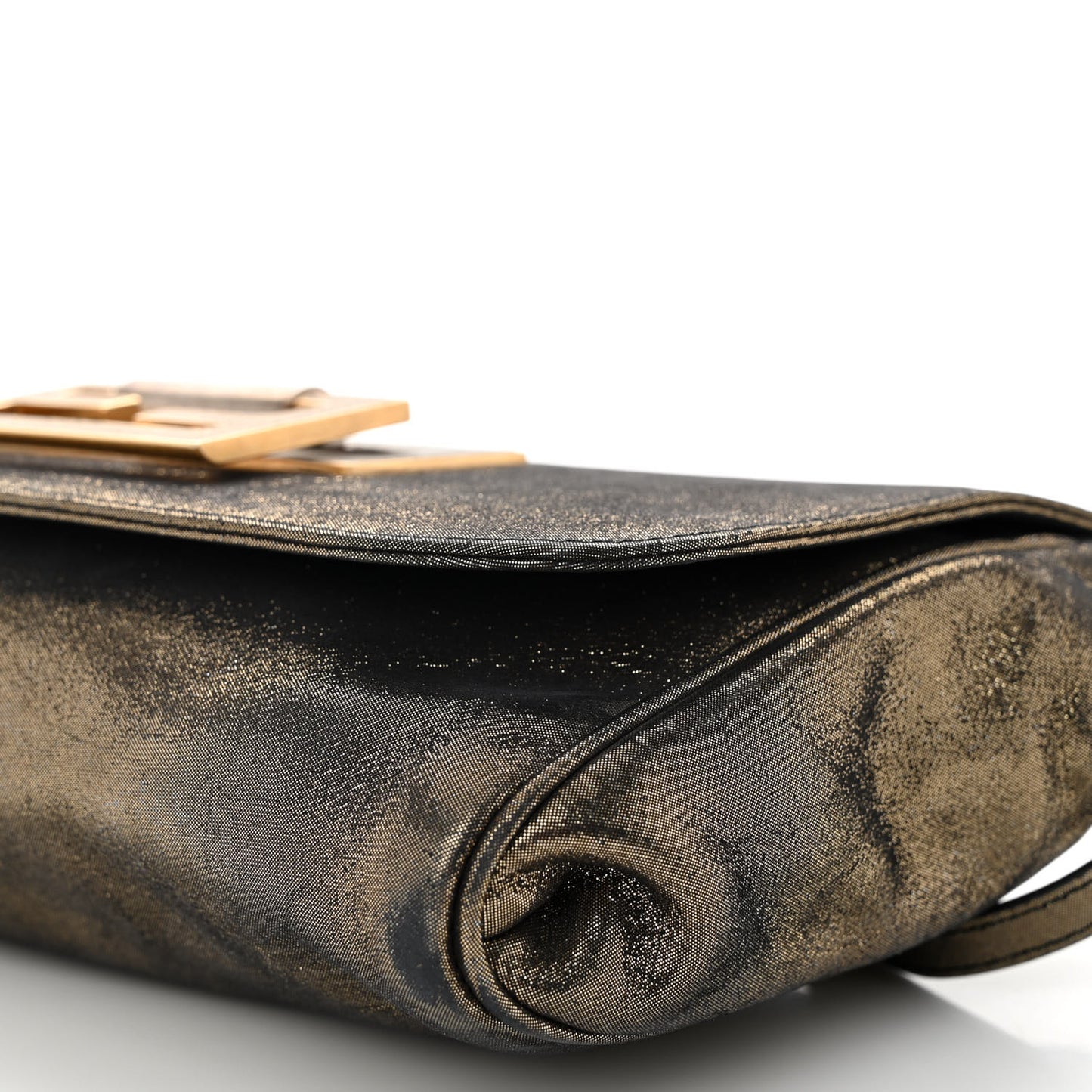 Metallic Fan Vitello Flap Bag Black Satin Gold