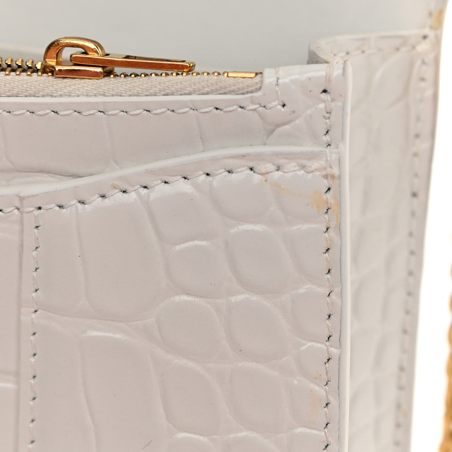 Shiny Calfskin Crocodile Embossed Hourglass Chain Bag White