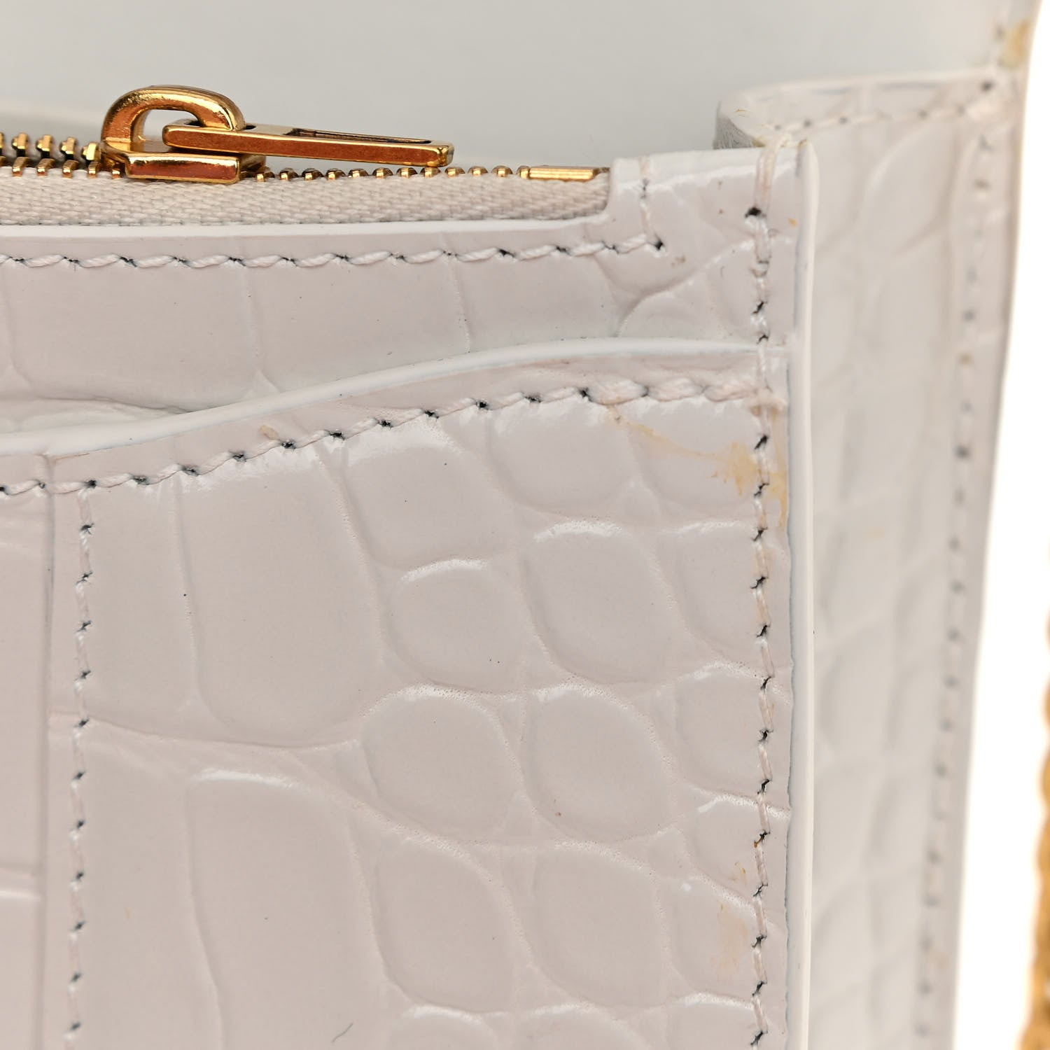 Balenciaga Shiny Calfskin Crocodile Embossed Hourglass Chain Bag White 13 of 15