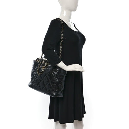 Chanel Glazed Calfskin Quilted Tweed Portobello Tote Black White 2 of 9