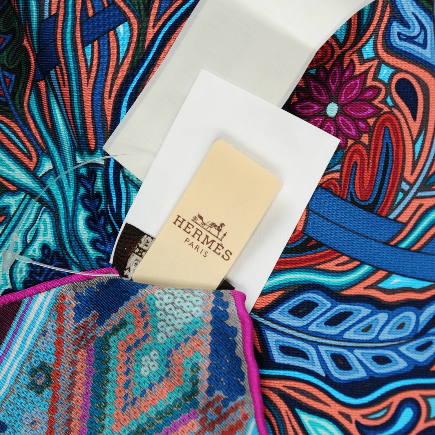 Hermes Silk L'Arbre Du Vent Scarf 90 Bleu Fuchsia Turquoise 7 of 7
