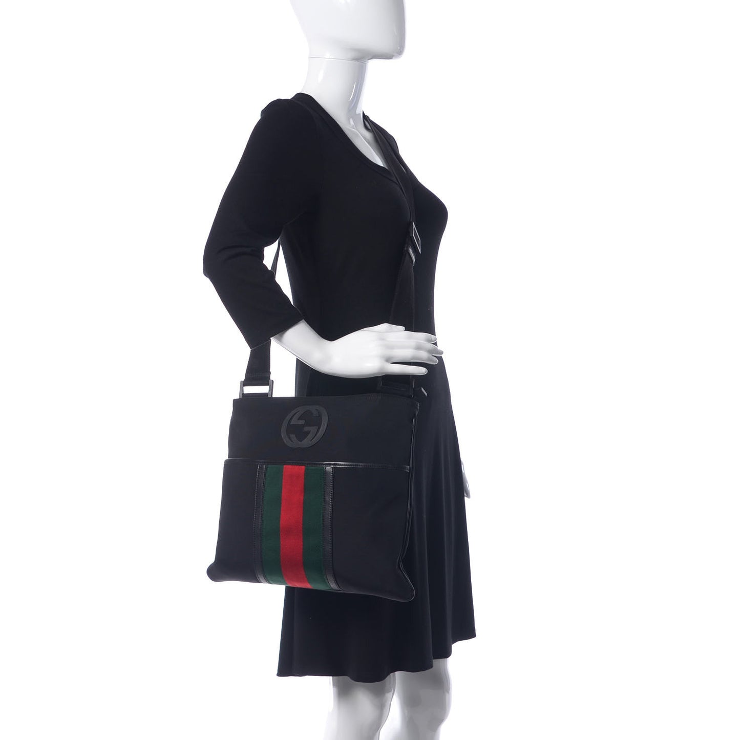 Nylon Web Interlocking G Messenger Bag Black