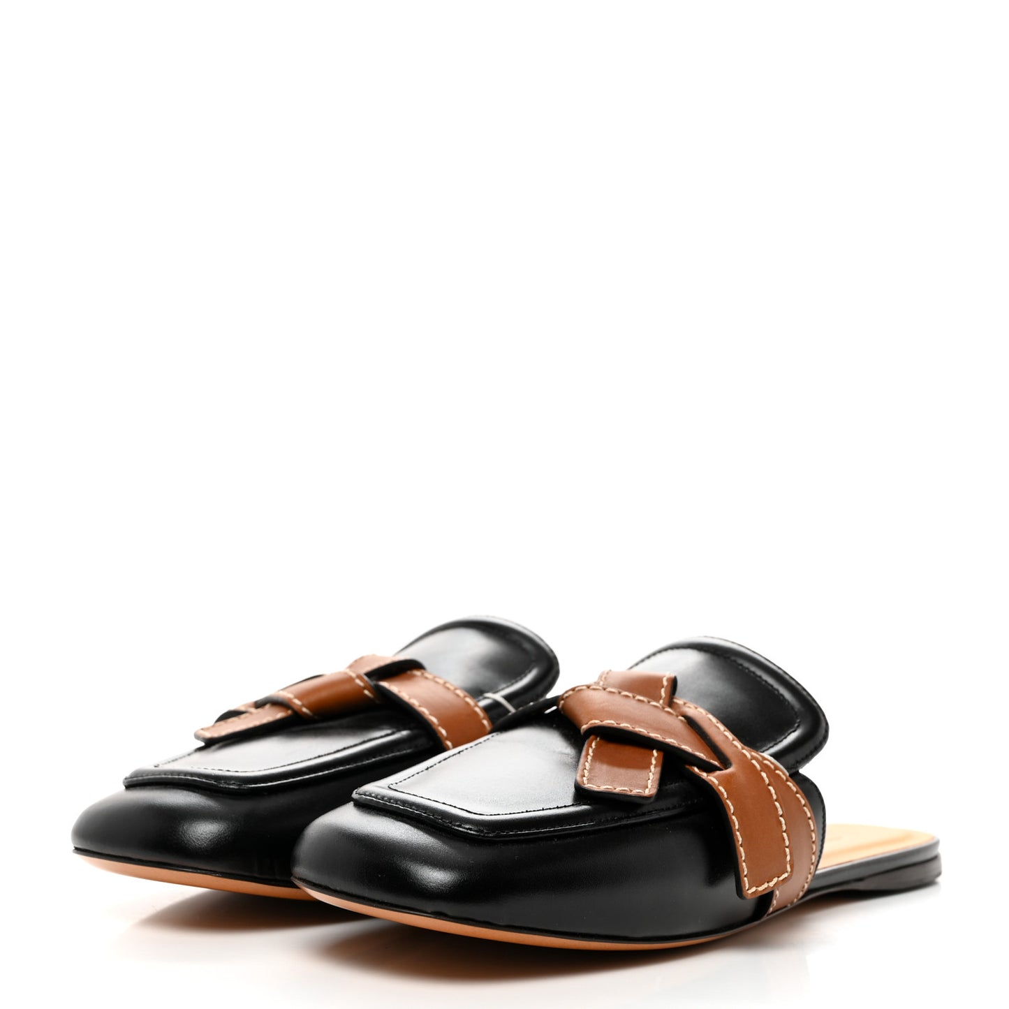 Calfskin Gate Mule Sandals 38 38 Black Tan