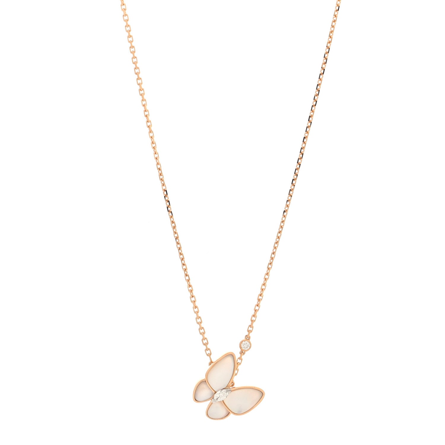 Van Cleef & Arpels 18K Rose Gold Diamond Mother of Pearl Two Butterfly Pendant Necklace 1 of 5