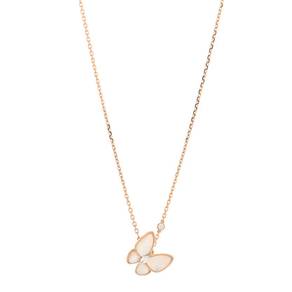 Van Cleef & Arpels 18K Rose Gold Diamond Mother of Pearl Two Butterfly Pendant Necklace 1 of 5