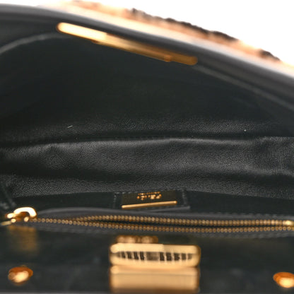 Fendi Shearling Nappa Macro FF 1974 Mini Peekaboo Iconic Satchel Tobacco Black 6 of 10