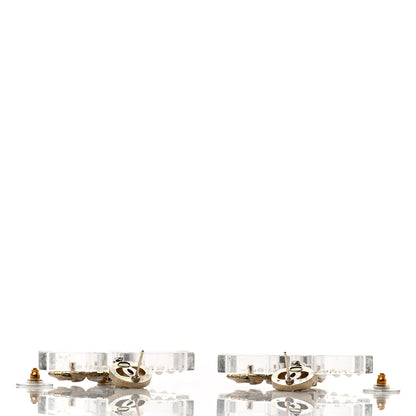 Chanel Resin Crystal Pearl Feather Star CC Drop Earrings Gold 3 of 4