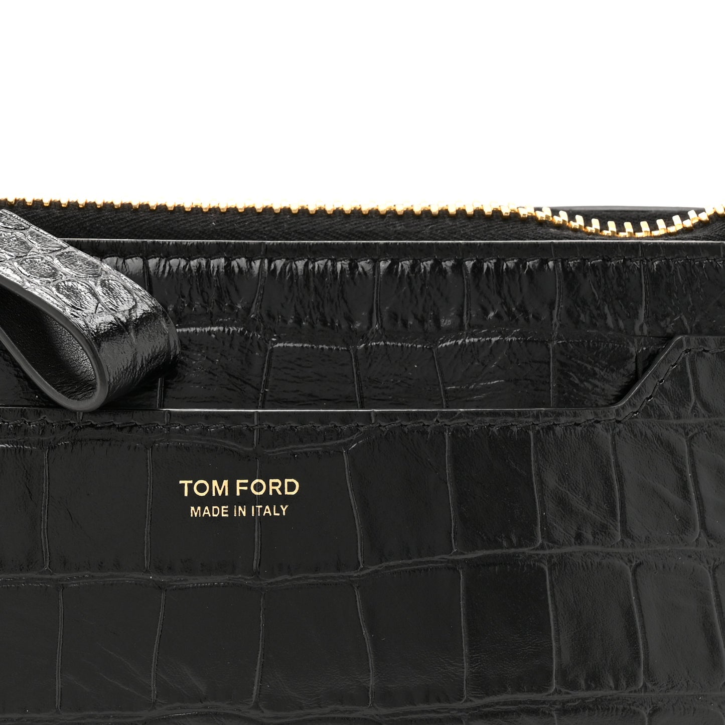 Crocodile Embossed Calfskin Shoulder Bag Black
