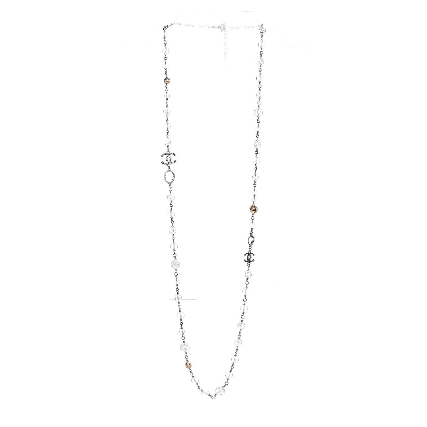 Chanel Beaded Crystal CC Long Necklace Silver 3 of 6
