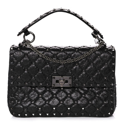 Valentino Garavani Craquele Nappa Large Rockstud Spike Shoulder Bag Black 1 of 9