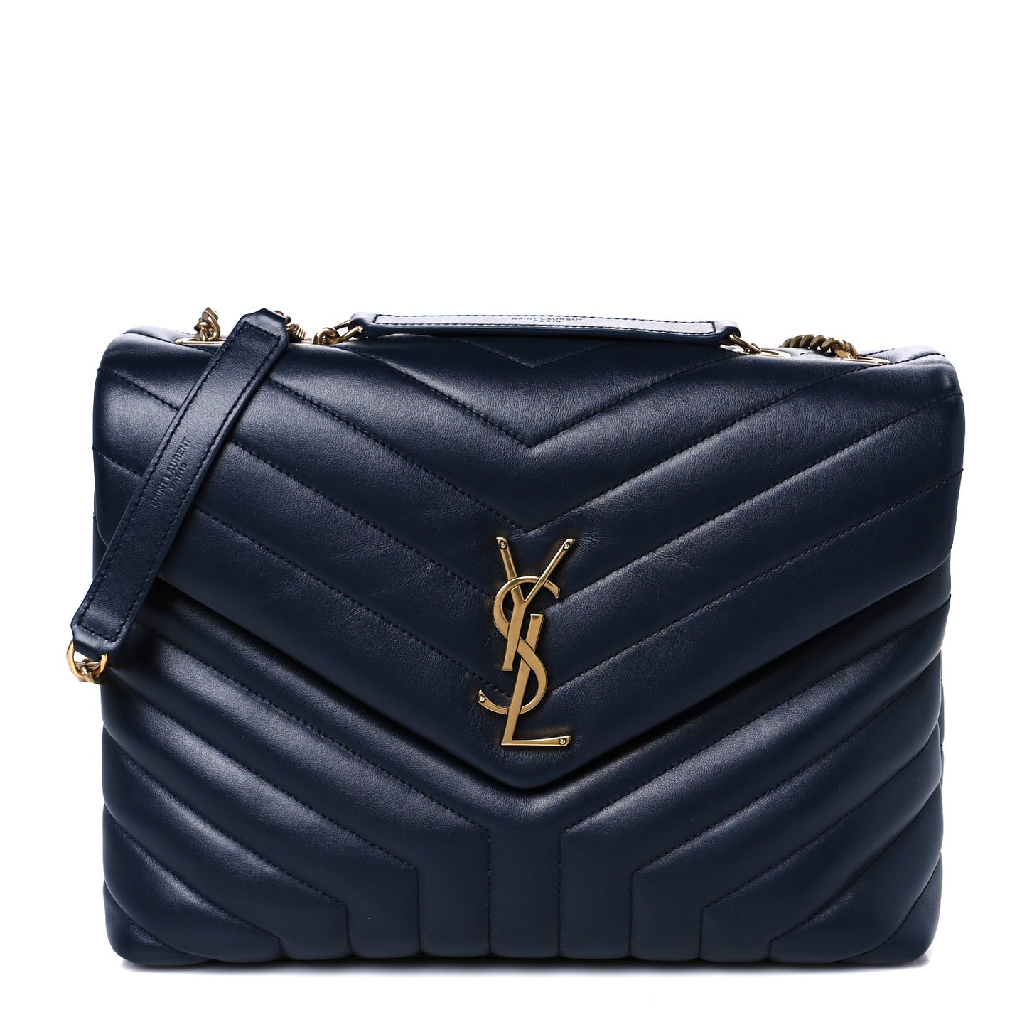 Calfskin Y Quilted Monogram Medium Loulou Chain Satchel Deep Marine