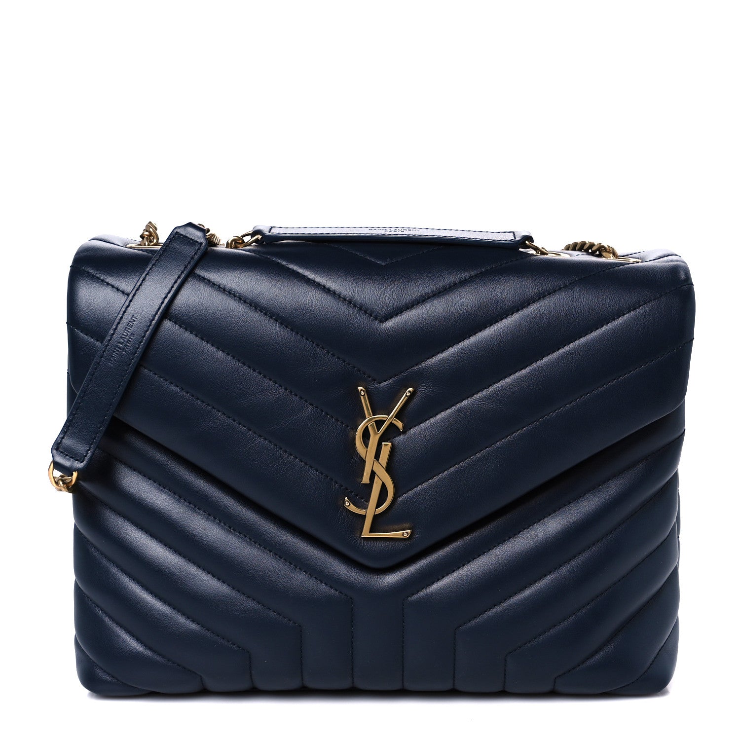 Saint Laurent Calfskin Y Quilted Monogram Medium Loulou Chain Satchel Deep Marine 1 of 11
