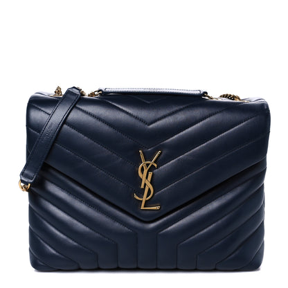 Saint Laurent Calfskin Y Quilted Monogram Medium Loulou Chain Satchel Deep Marine 1 of 11