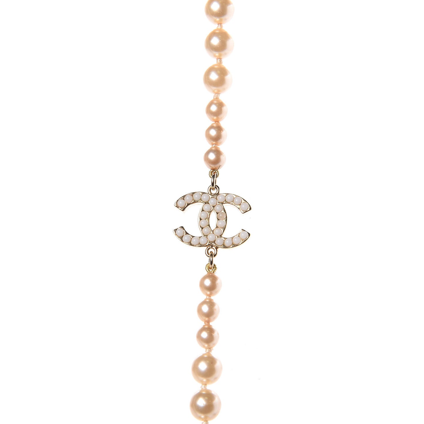 Graduated Pearl CC Long Necklace Light Gold