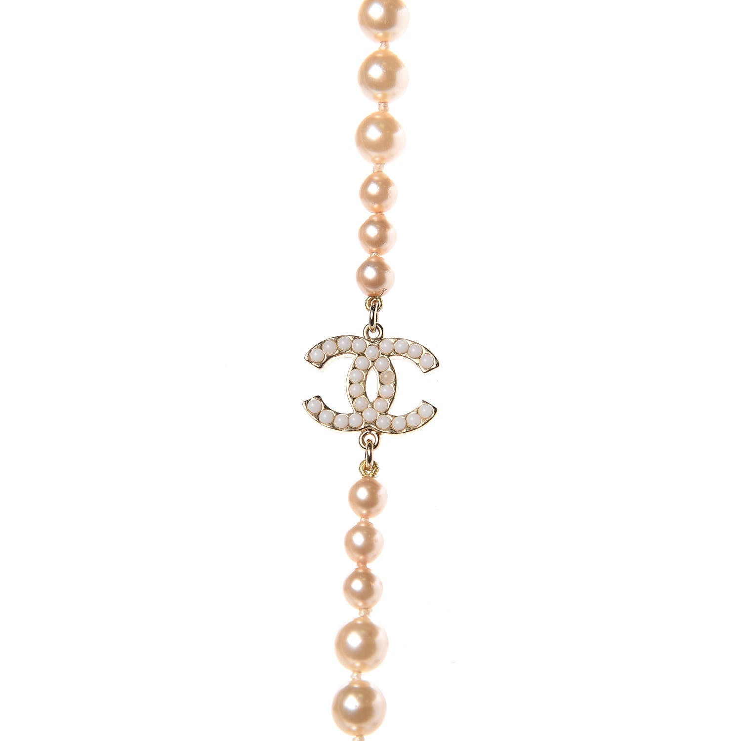 Chanel Graduated Pearl CC Long Necklace Light Gold 4 of 5