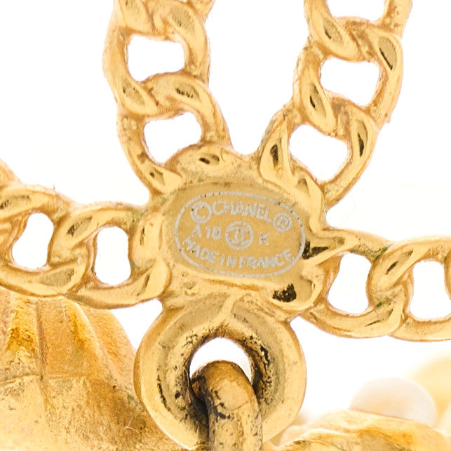 Chanel Pearl Gripoix CC Chain Drop Hoop Earrings Gold 4 of 5