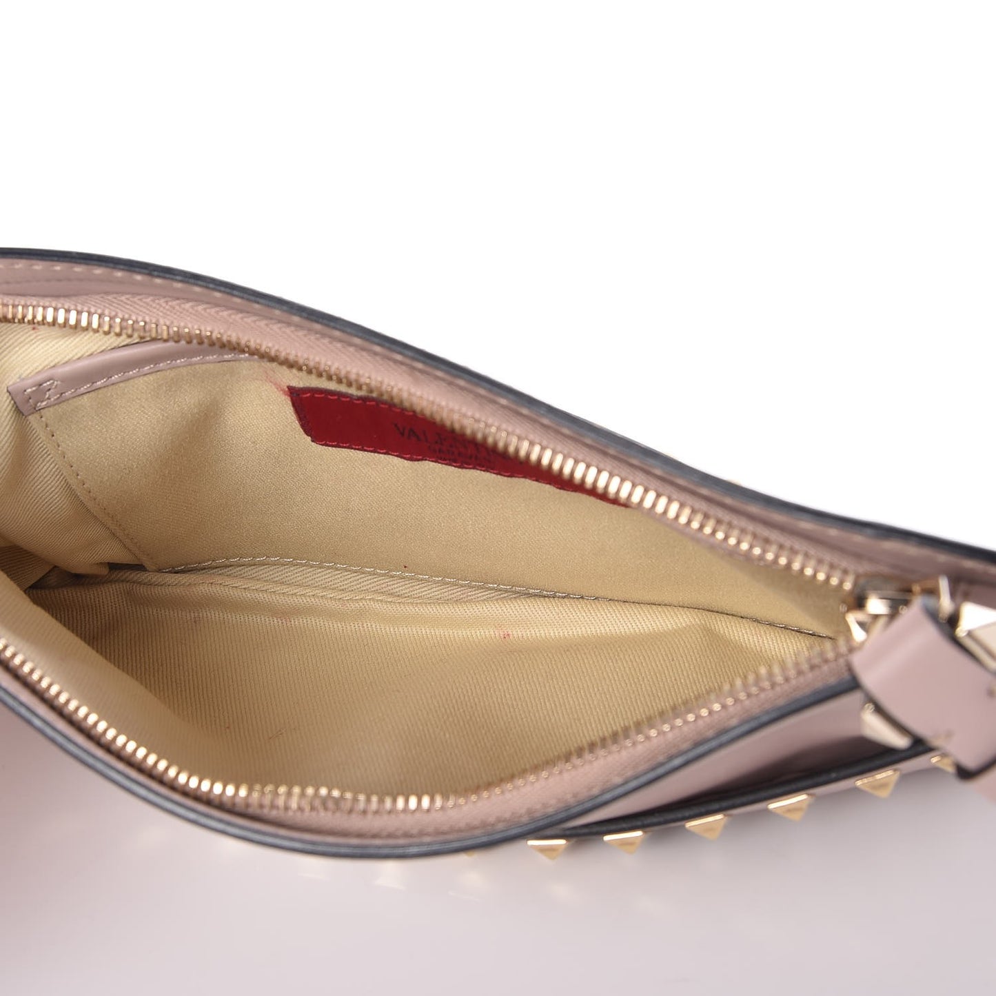 Nappa Rockstud Zip Wristlet Pouch Poudre