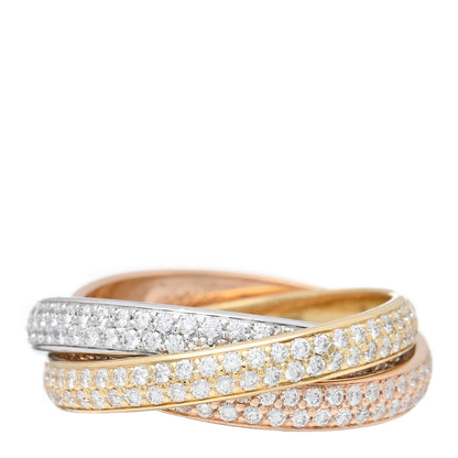Cartier 18K White Yellow Pink Gold Diamond Small Trinity Full Paved Ring 50 5.25 1 of 5