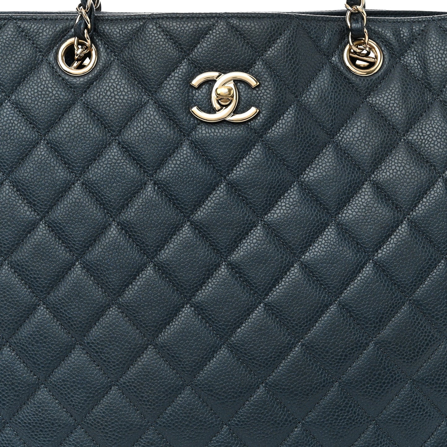 Caviar Quilted Large CC Shopping Tote Navy