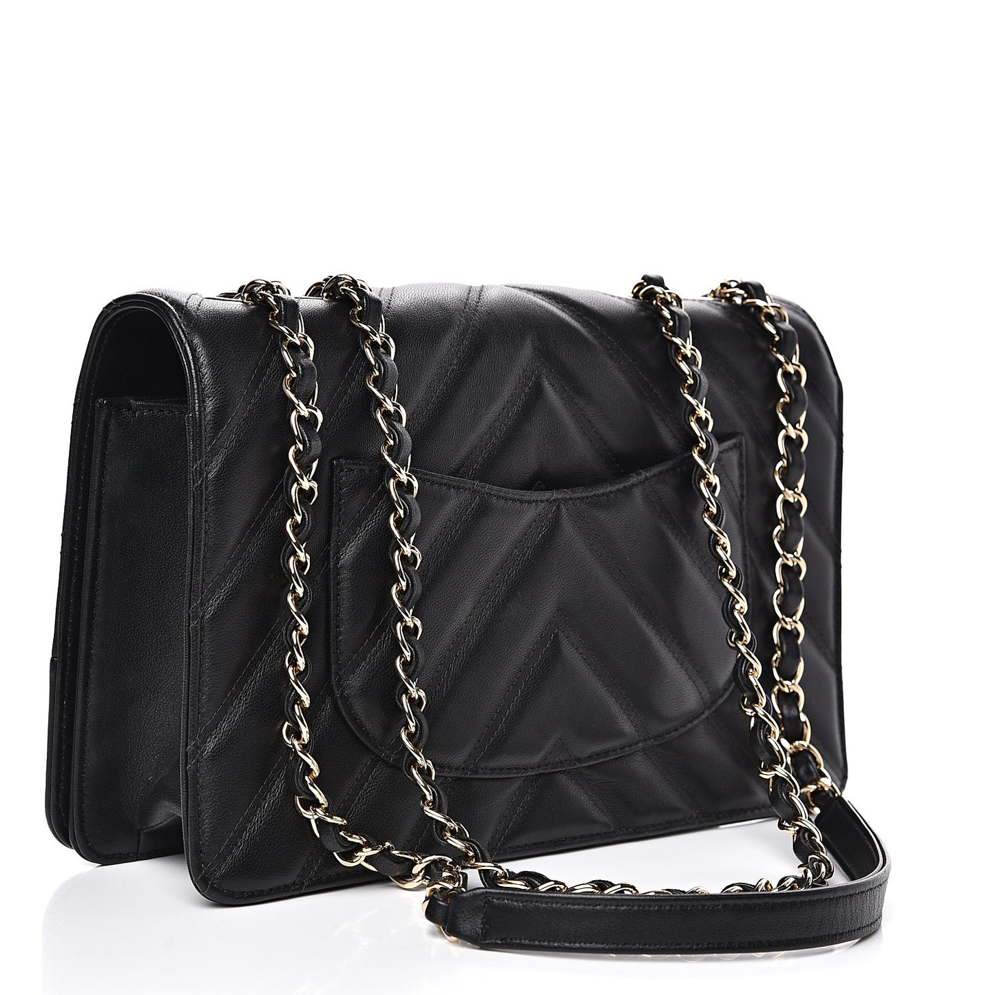 Lambskin Chevron Quilted Flap Black