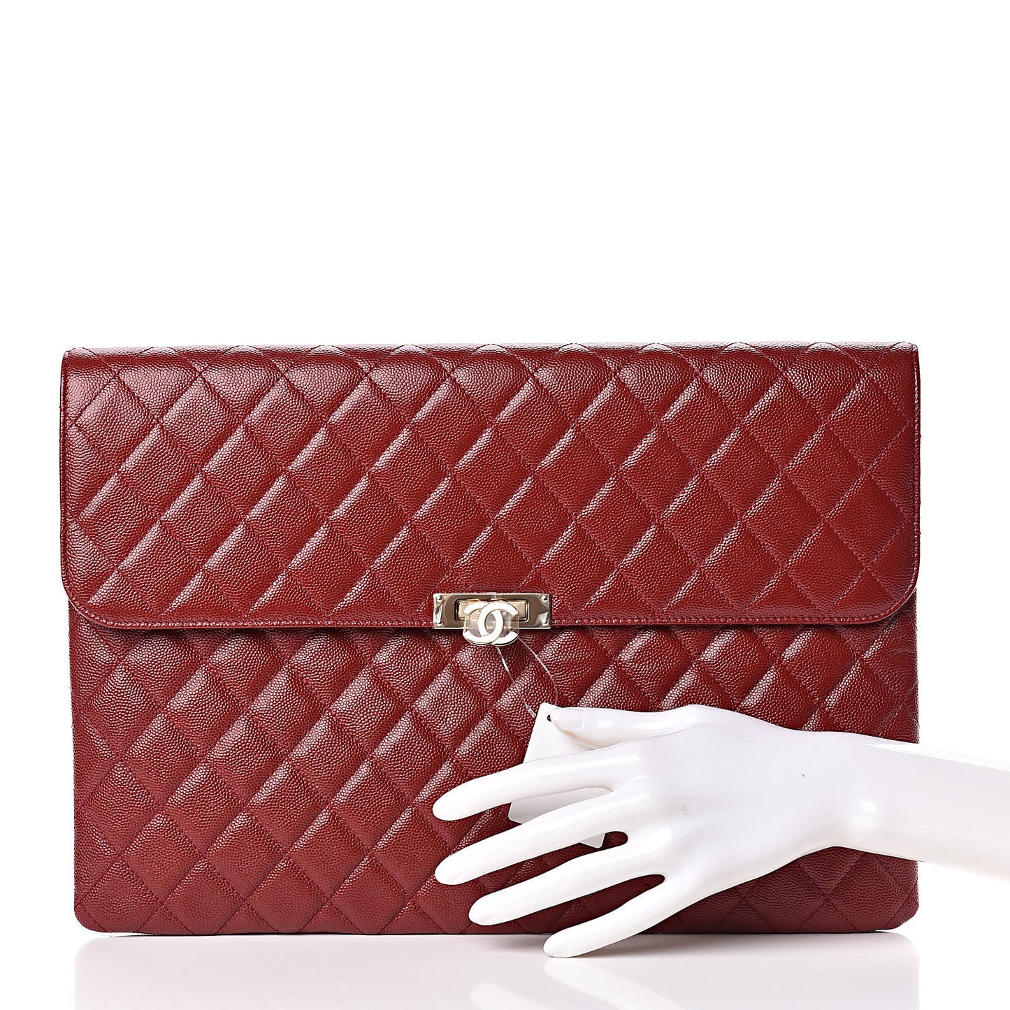 Caviar Quilted Large Golden Class Pouch Dark Red