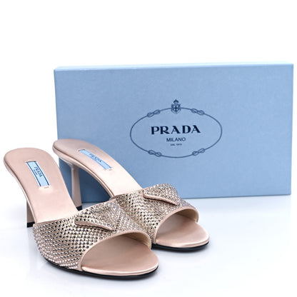 Prada Satin Crystal Logo 85mm Slide Sandals 39 Ninfea 8 of 8