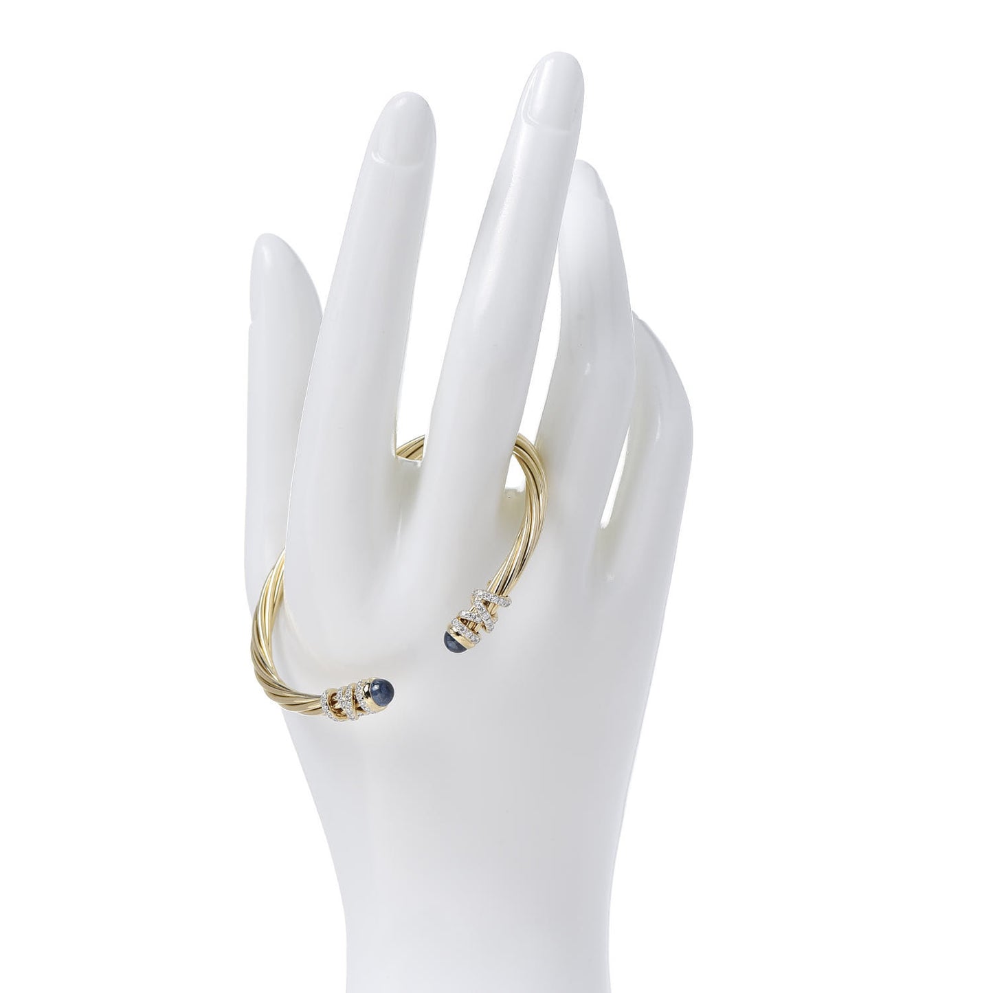 18K Yellow Gold Diamond Blue Sapphire Helena Cuff Bracelet