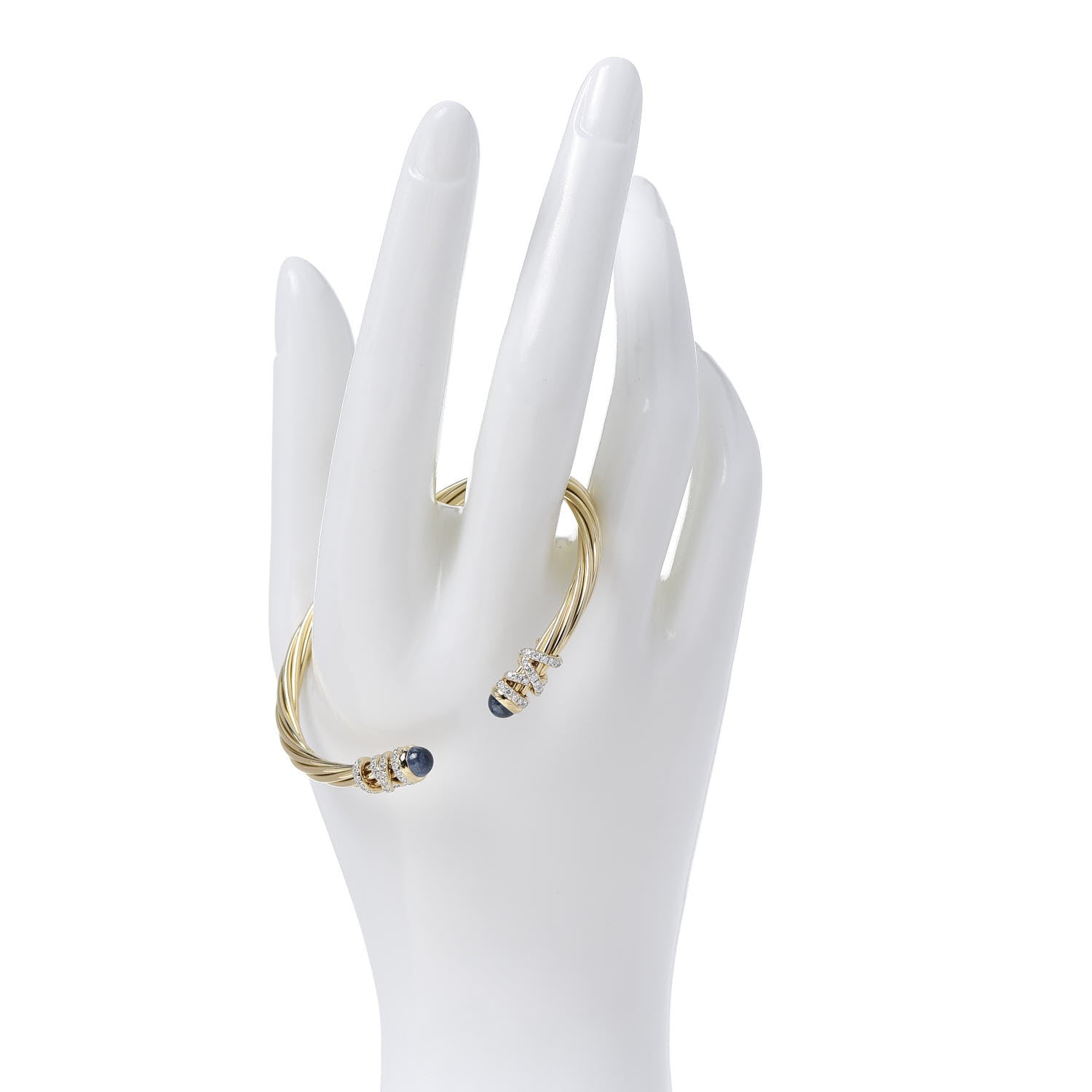 David Yurman 18K Yellow Gold Diamond Blue Sapphire Helena Cuff Bracelet 2 of 4