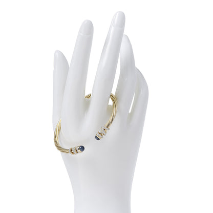 David Yurman 18K Yellow Gold Diamond Blue Sapphire Helena Cuff Bracelet 2 of 4