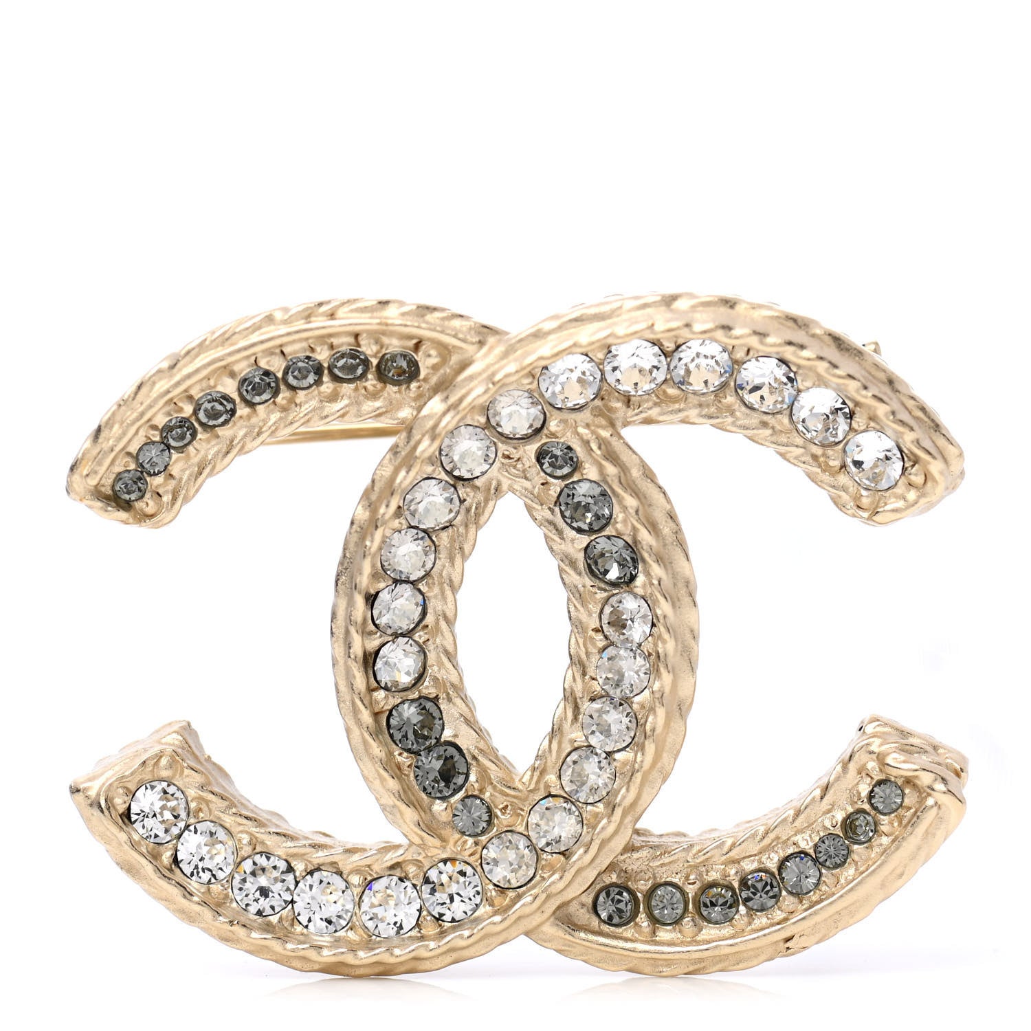 Chanel Crystal CC Brooch Grey White 1 of 3