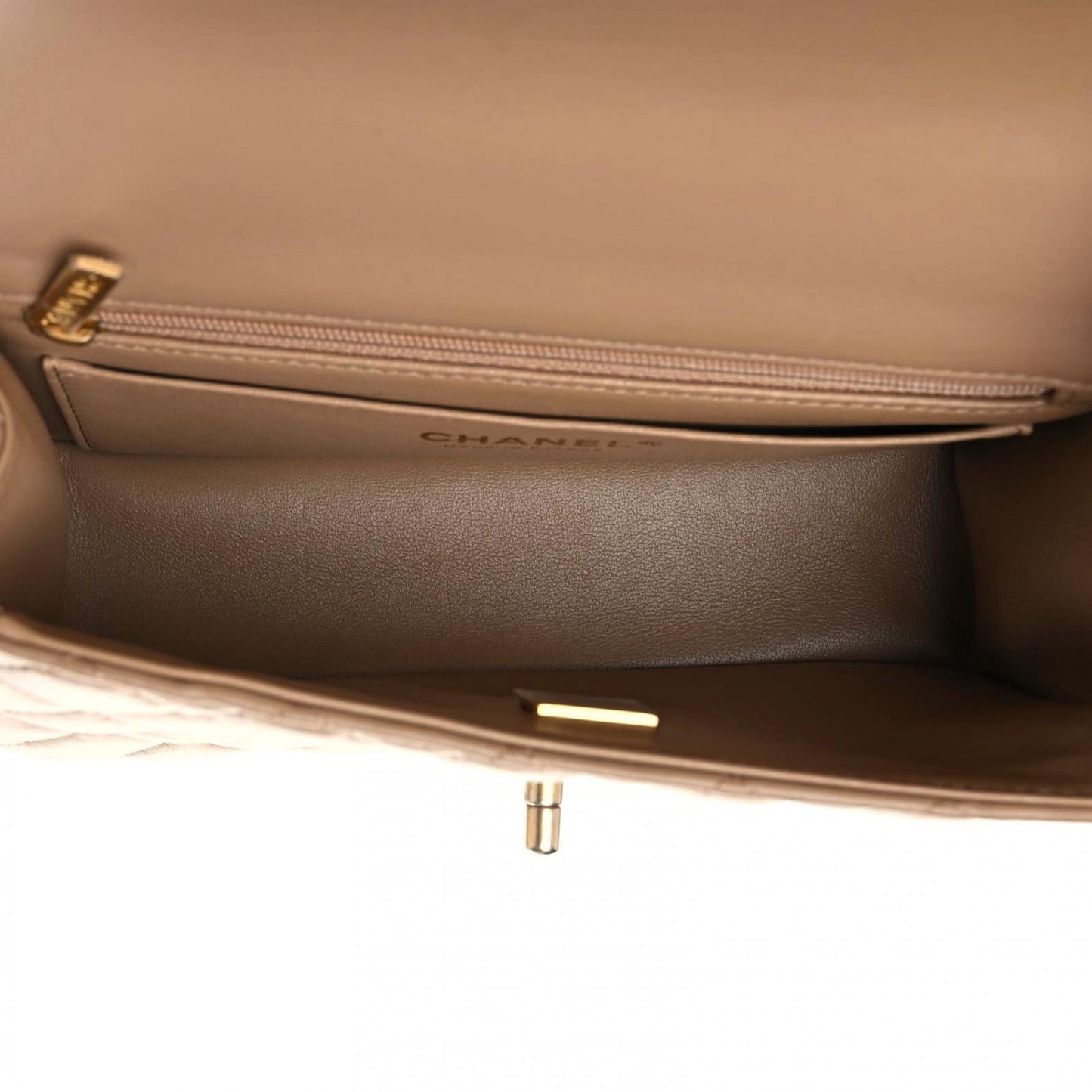 Lambskin Quilted Metal Mini Top Handle Rectangular Flap Beige