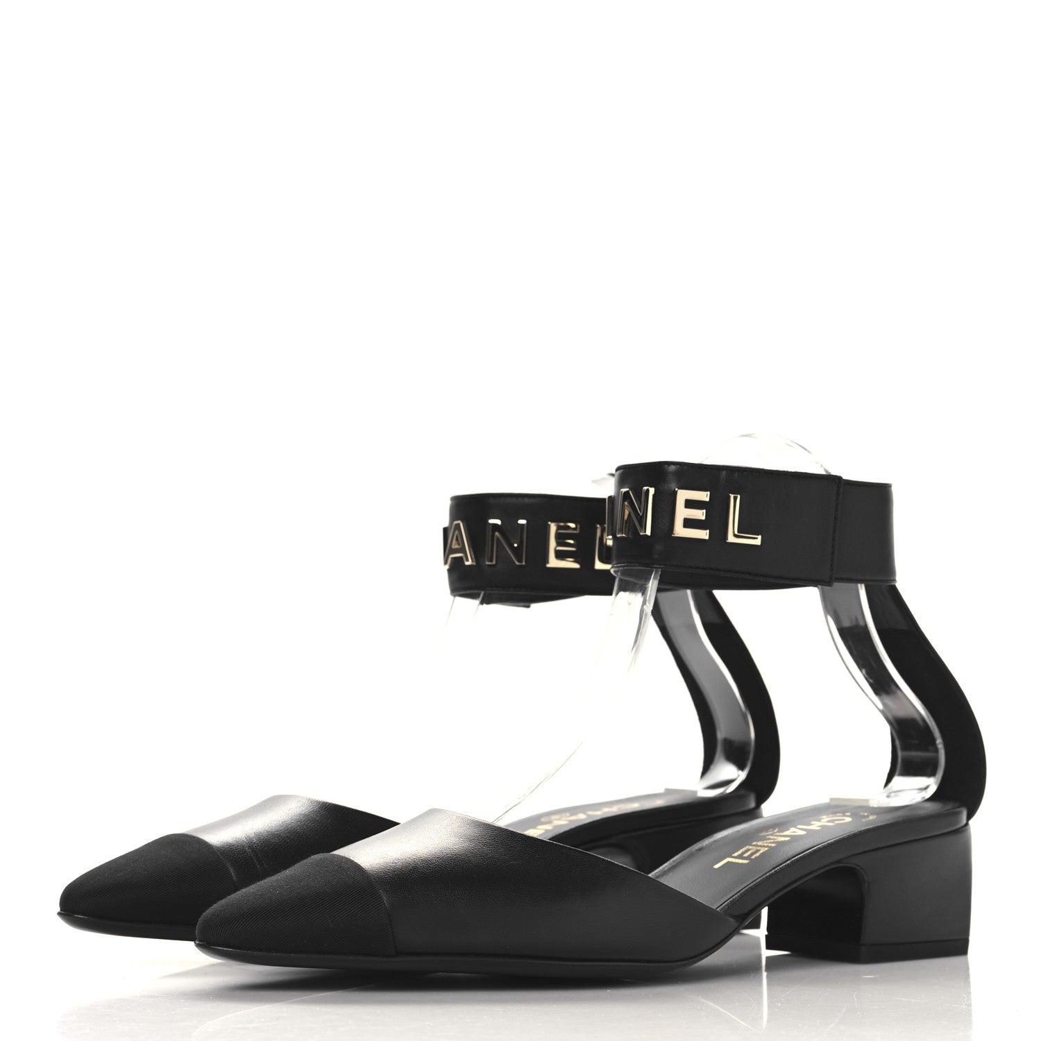 Chanel Lambskin Grosgrain Cap Toe Logo Ankle Strap Pumps 39 Black 4 of 10