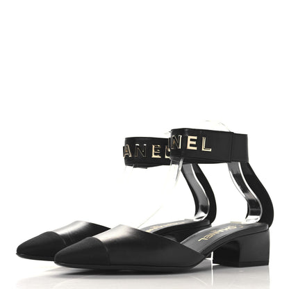 Chanel Lambskin Grosgrain Cap Toe Logo Ankle Strap Pumps 39 Black 4 of 10