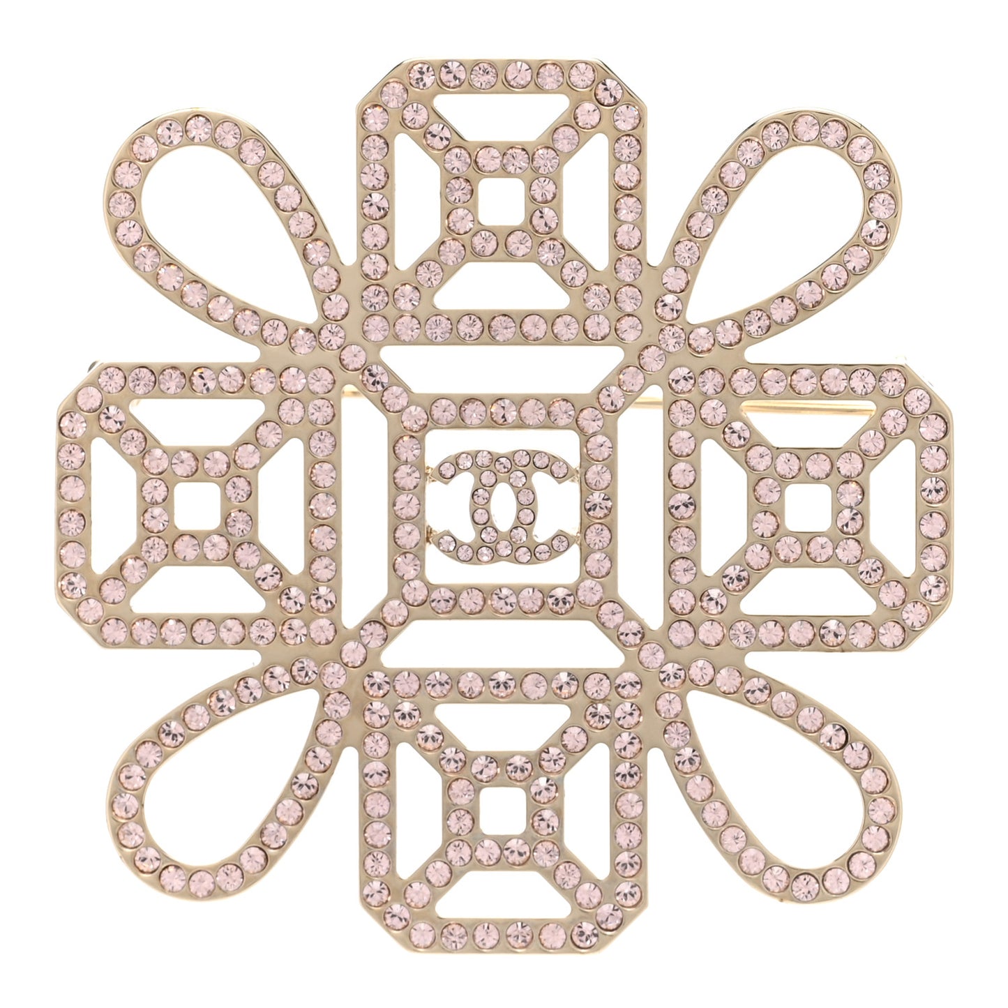 Crystal Strass CC Cross Brooch Pink Gold