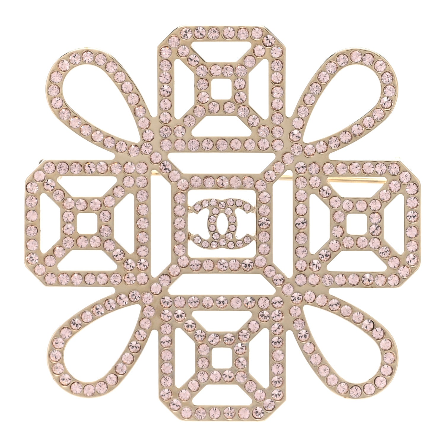 Chanel Crystal Strass CC Cross Brooch Pink Gold 1 of 4