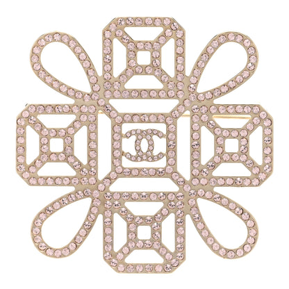 Chanel Crystal Strass CC Cross Brooch Pink Gold 1 of 4
