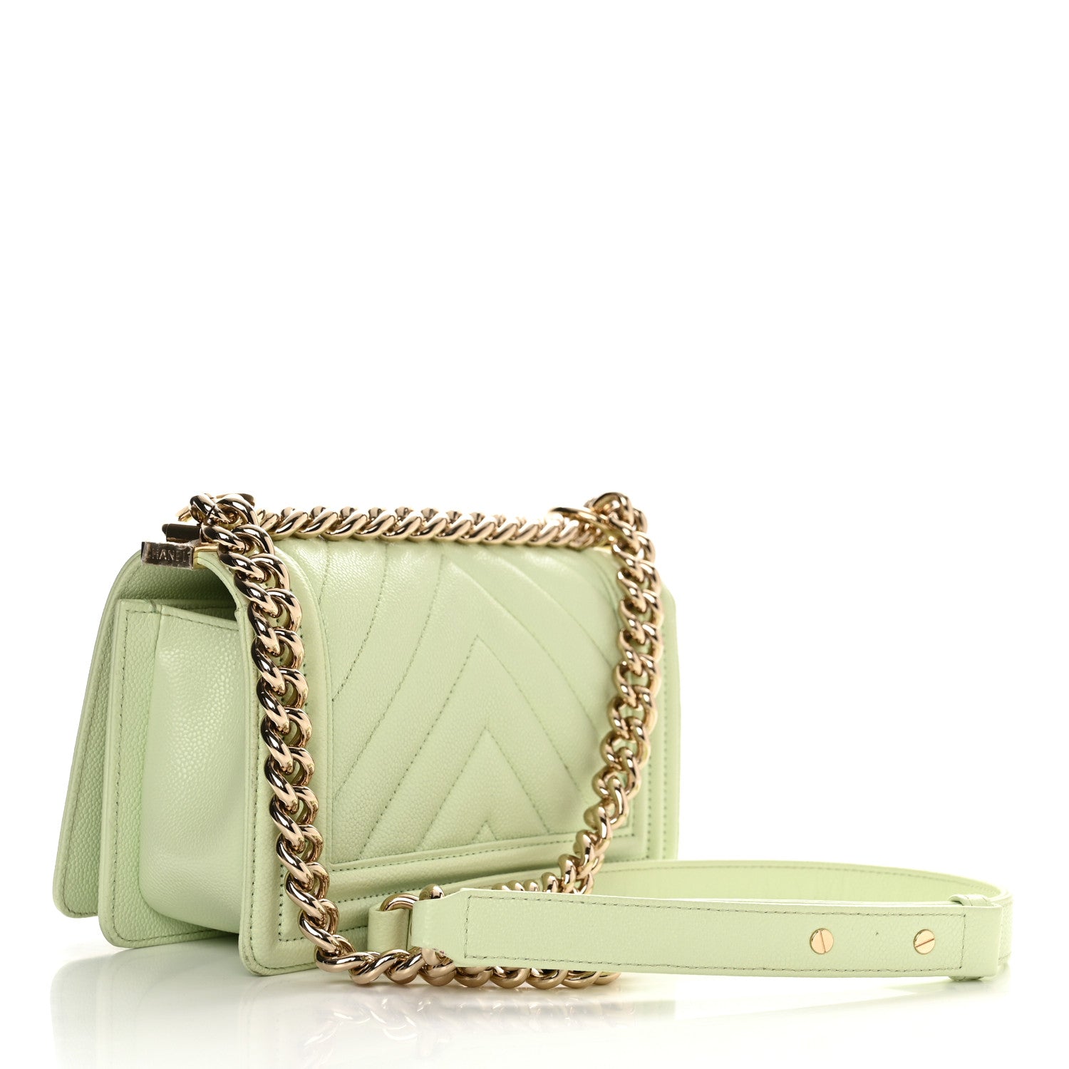 Chanel Caviar Chevron Quilted Small Boy Flap Light Green 2 of 11