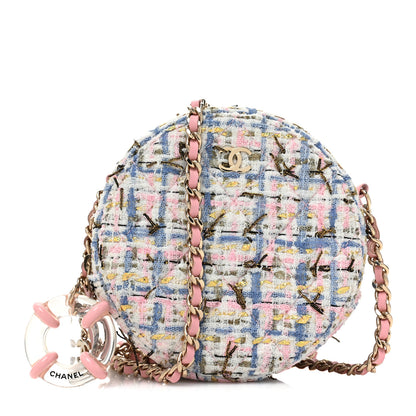 Chanel Tweed Quilted Round Clutch With Chain White Pink Multicolor 1 of 9