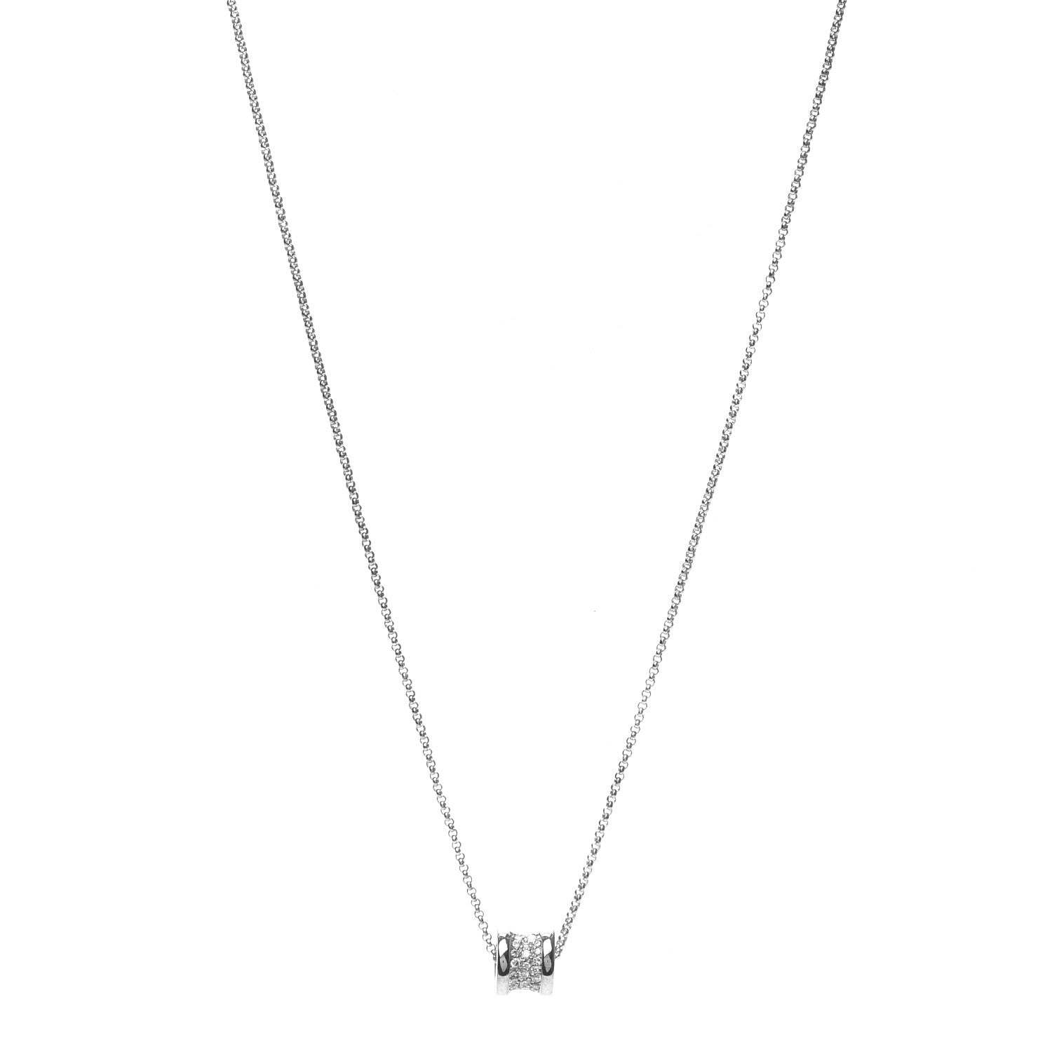 Bulgari 18K White Gold Diamond Small B.Zero1 Pave Pendant Necklace 1 of 7