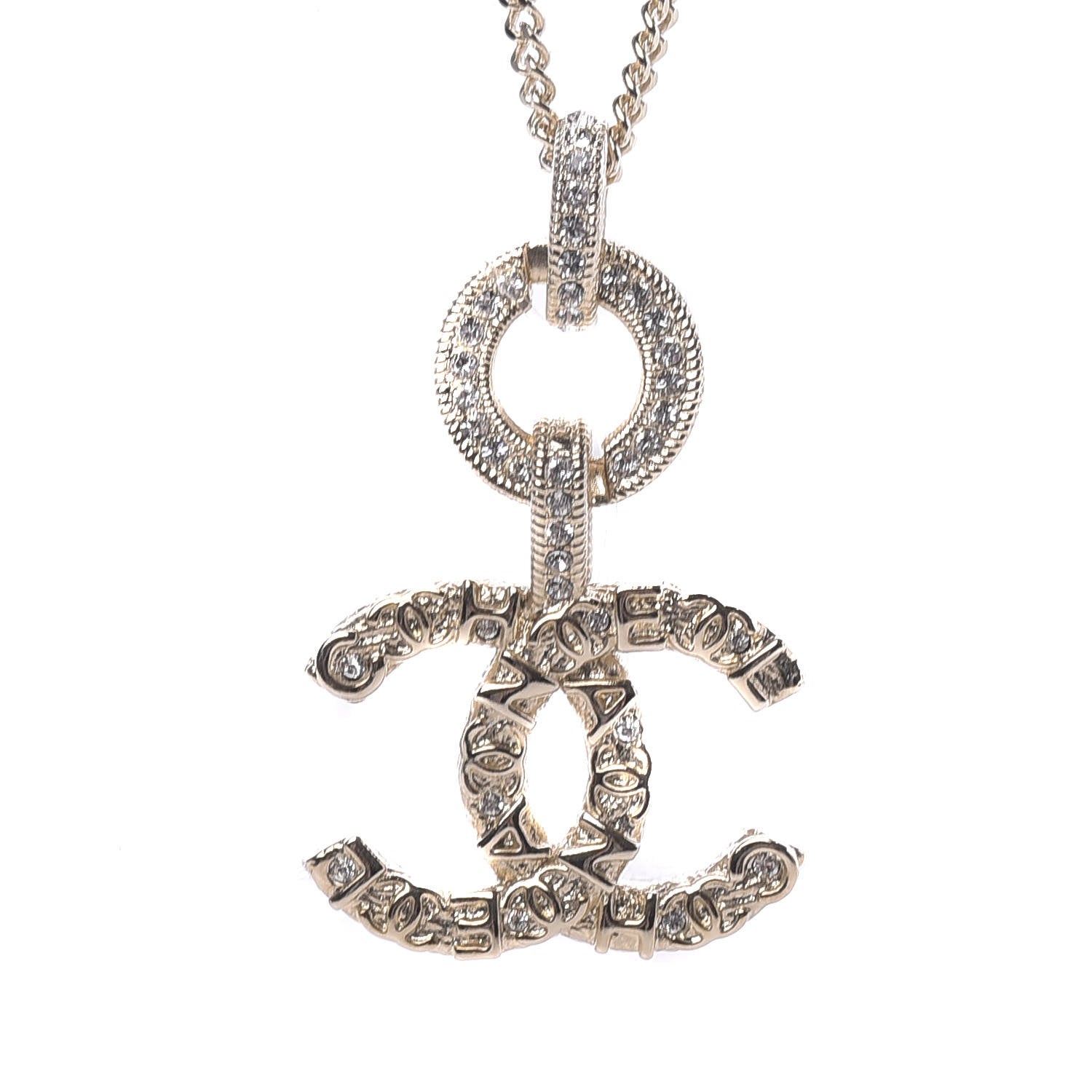 Chanel Crystal CC Logo Pendant Necklace Gold 4 of 6