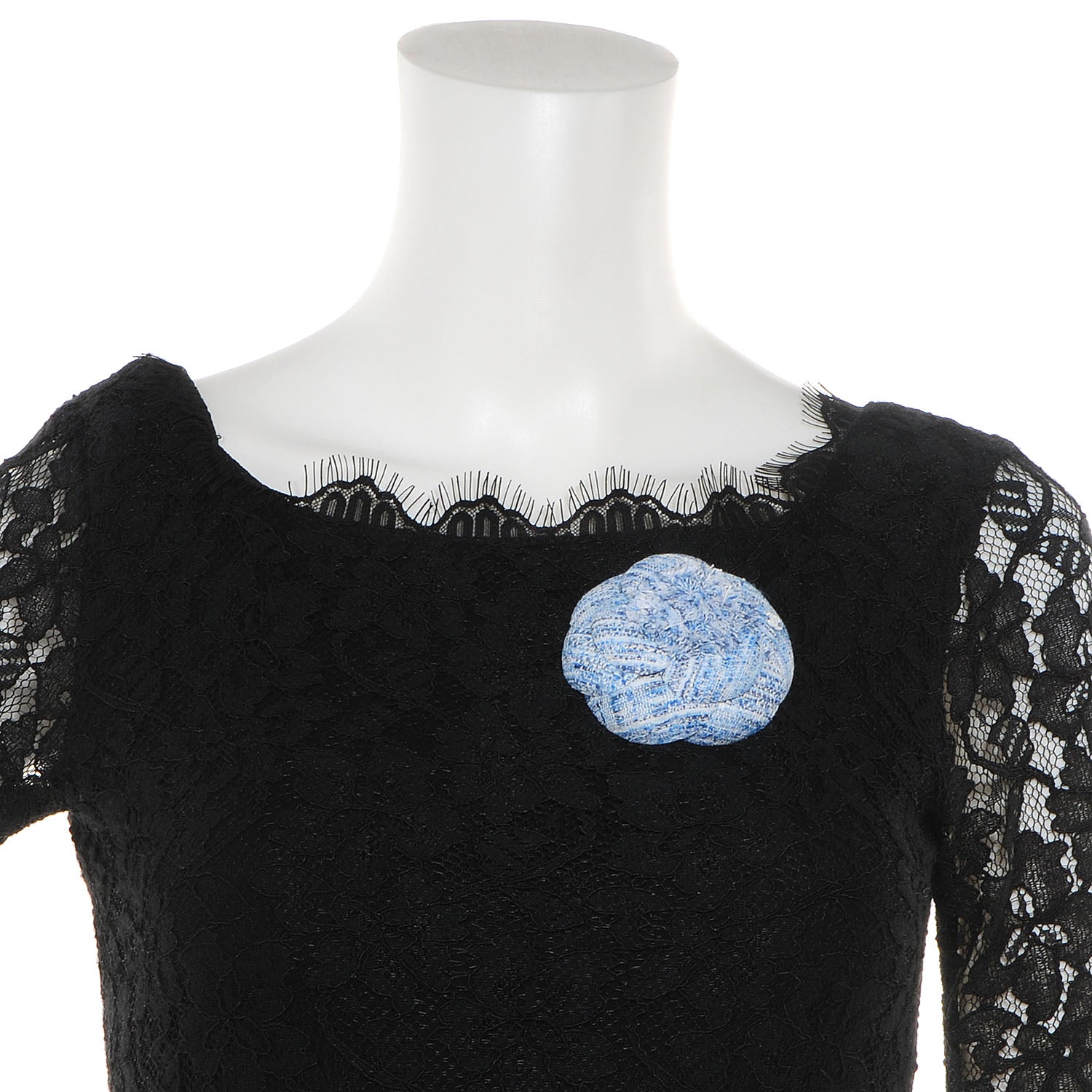 Chanel Fantasy Tweed Camellia Pin Brooch Sky Blue White 2 of 6