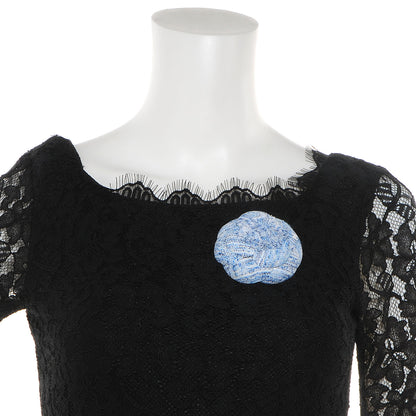 Chanel Fantasy Tweed Camellia Pin Brooch Sky Blue White 2 of 6