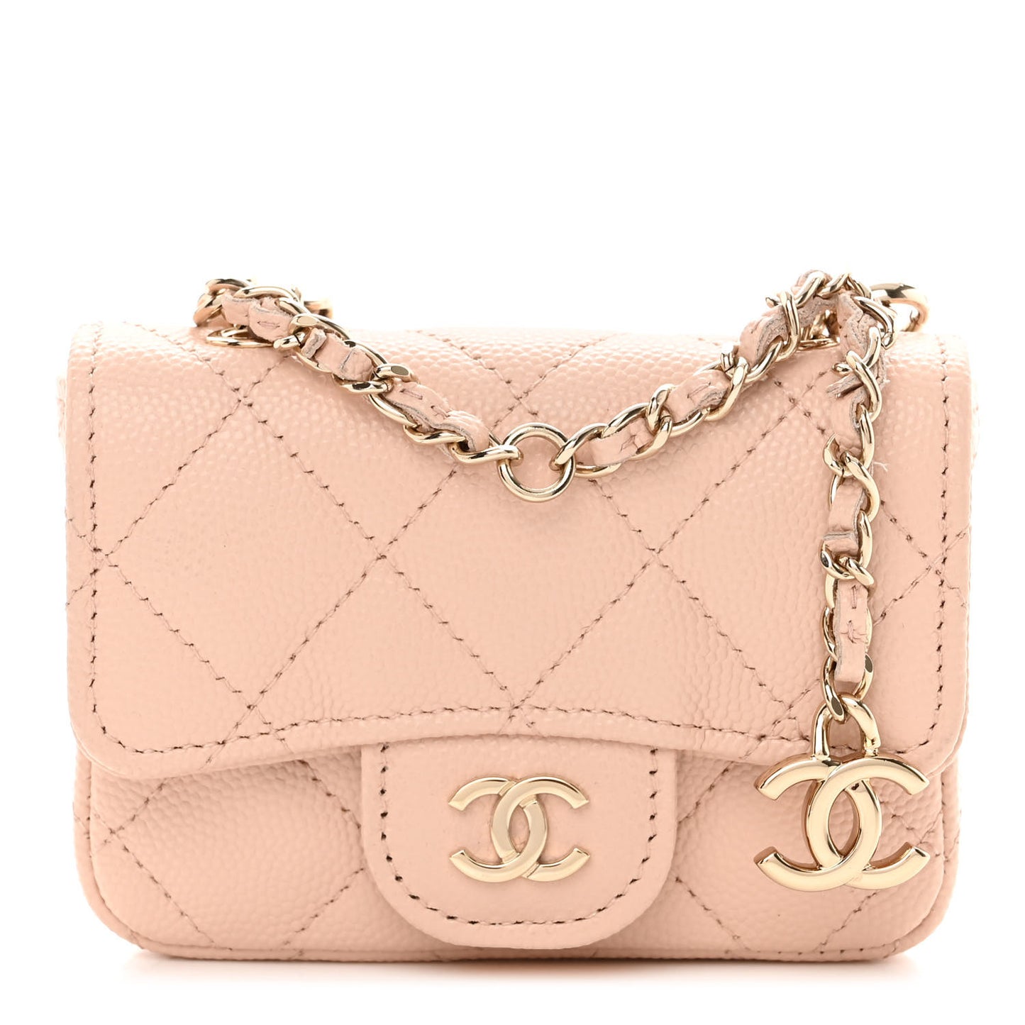 Caviar Quilted Mini Chain Belt Bag Light Beige