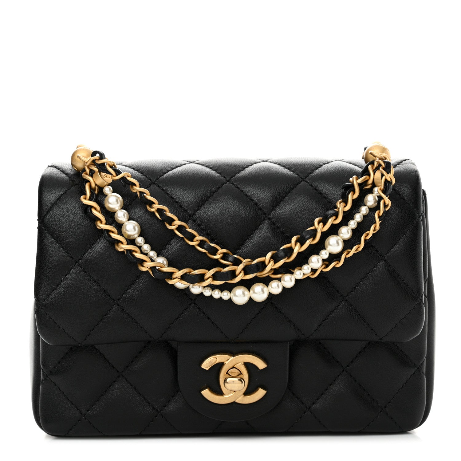 Chanel Shiny Lambskin Quilted Pearl Twist Mini Square Flap Black 1 of 13
