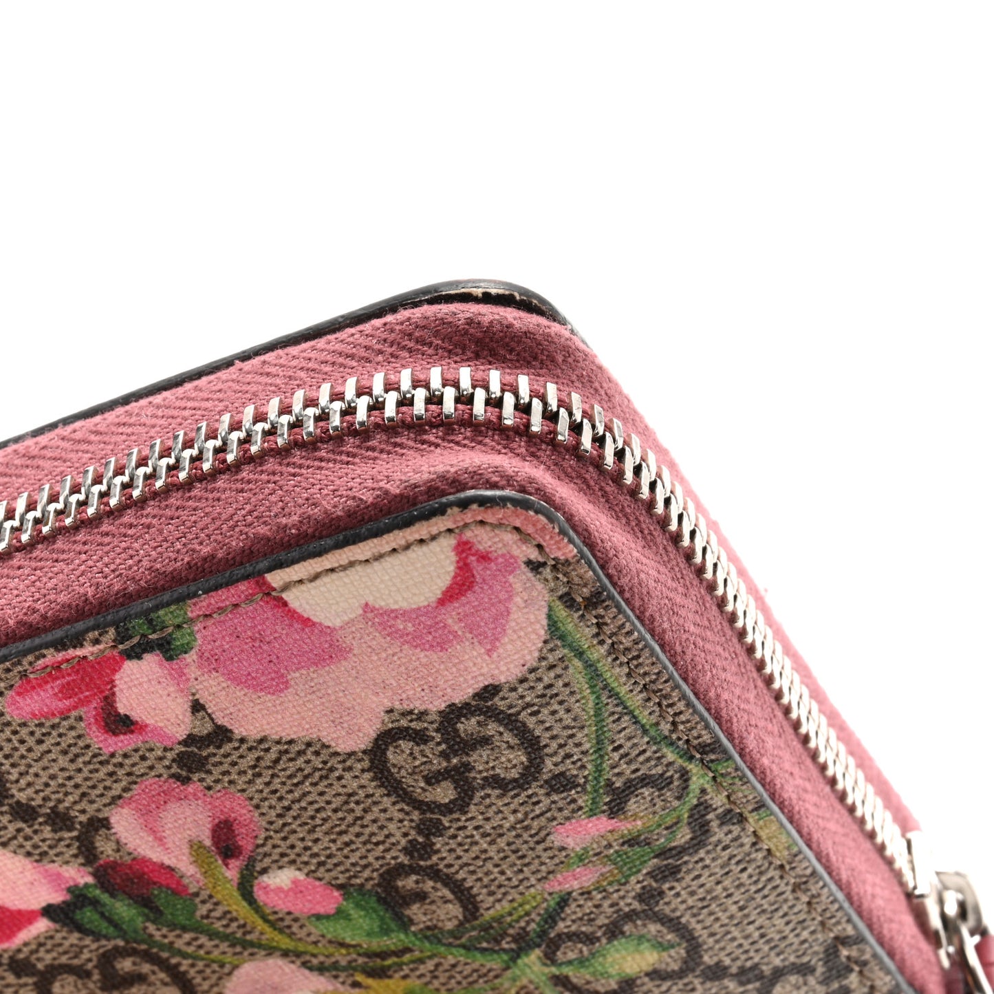 GG Supreme Monogram Blooms Zip Around Wallet Beige Multicolor Dry Rose