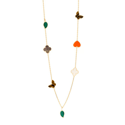 Van Cleef & Arpels 18K Yellow Gold Mother of Pearl Malachite Carnelian Tiger Eye 12 Motif Lucky Alhambra Necklace 1 of 5