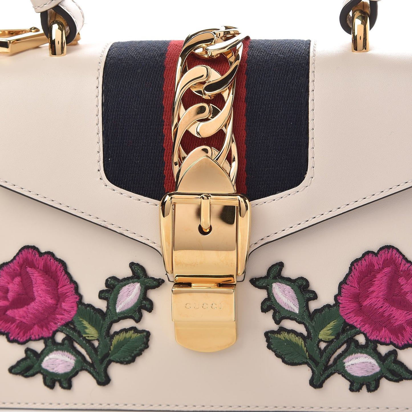 Calfskin Embroidered Mini Sylvie Top Handle Bag White